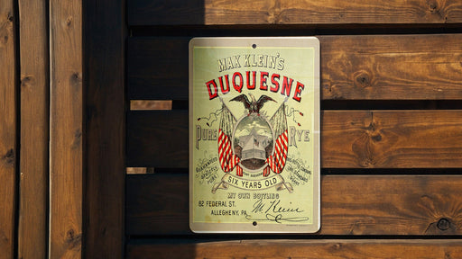 Max Kleins Duquesne Rye Metal Poster - Vintage Whiskey Ad, Classic Bar Decor