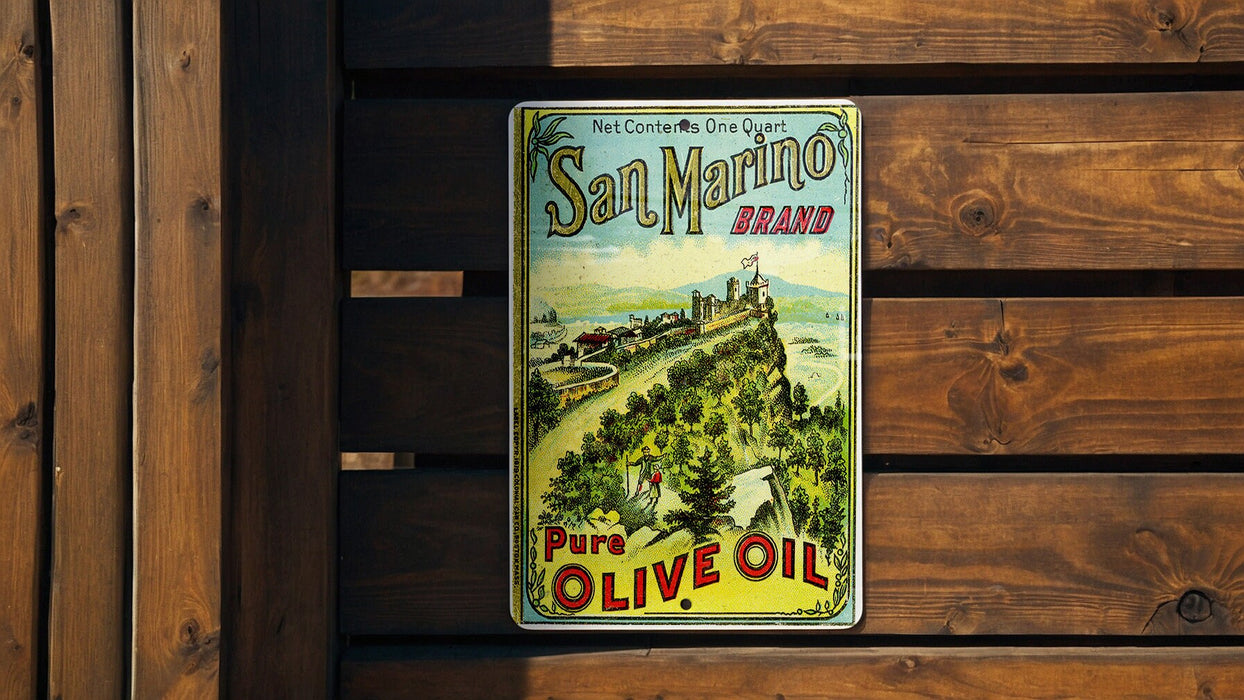 San Marino Olive Oil Vintage Metal Poster - Retro Kitchen Art, Classic Cooking Oil Ad