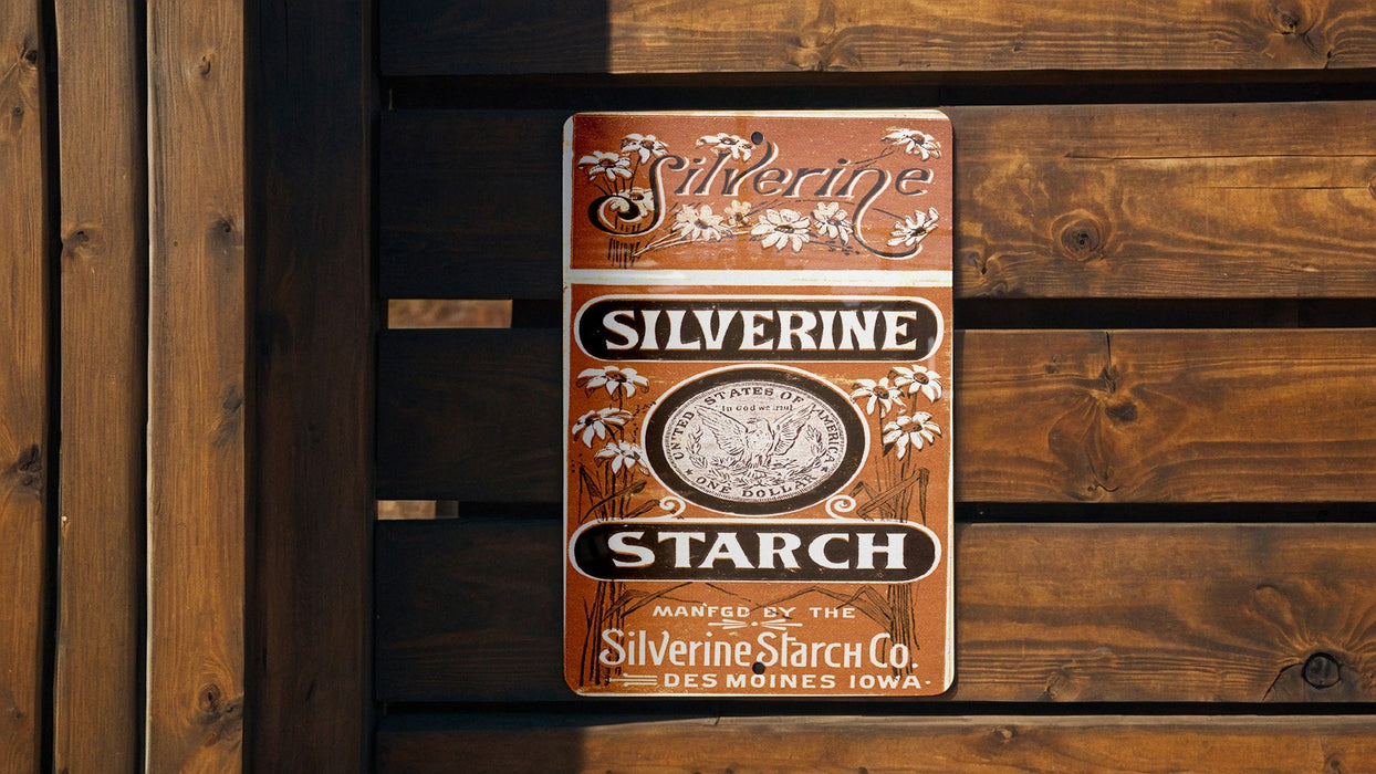 Silverine Starch Vintage Metal Poster - Retro Laundry Ad, Classic Starch Decor