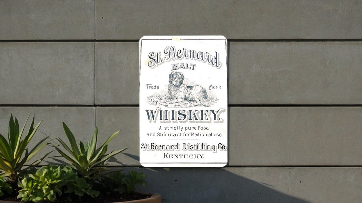 St. Bernard Malt Whiskey Metal Poster - Vintage Liquor Ad, Retro Bar Decor