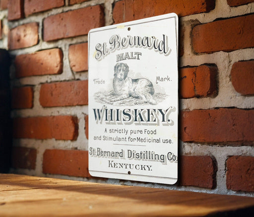 St. Bernard Malt Whiskey Metal Poster - Vintage Liquor Ad, Retro Bar Decor