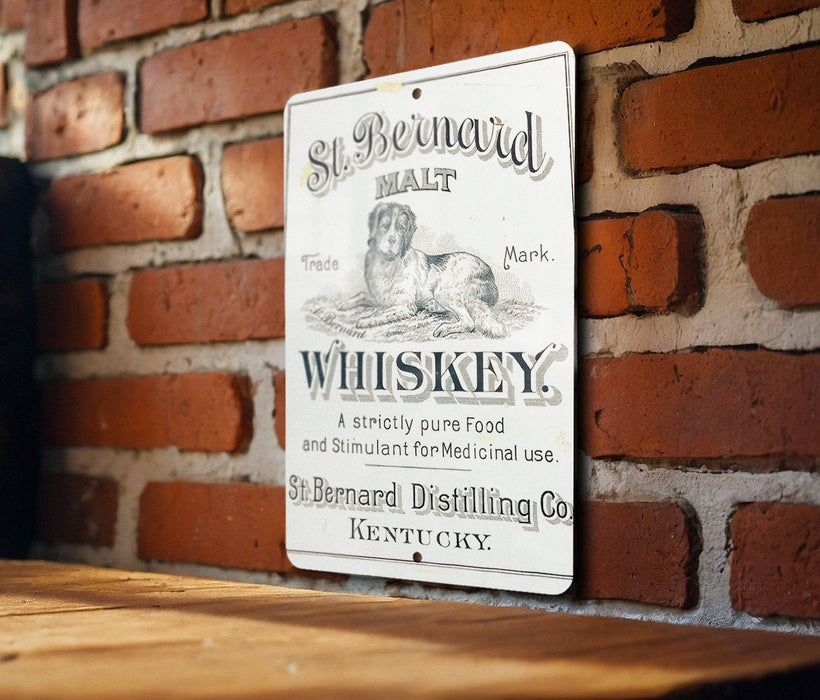 St. Bernard Malt Whiskey Metal Poster - Vintage Liquor Ad, Retro Bar Decor