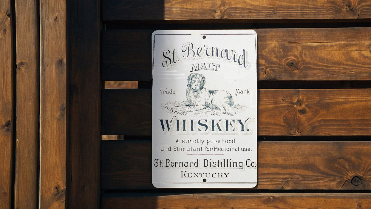 St. Bernard Malt Whiskey Metal Poster - Vintage Liquor Ad, Retro Bar Decor