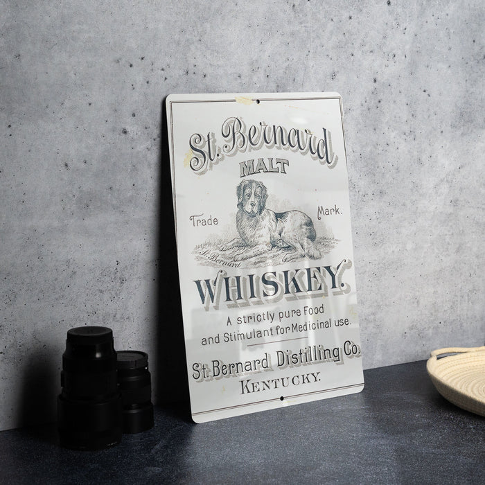 St. Bernard Malt Whiskey Metal Poster - Vintage Liquor Ad, Retro Bar Decor