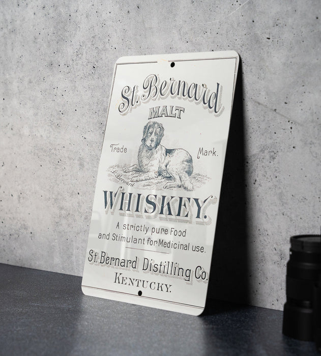 St. Bernard Malt Whiskey Metal Poster - Vintage Liquor Ad, Retro Bar Decor