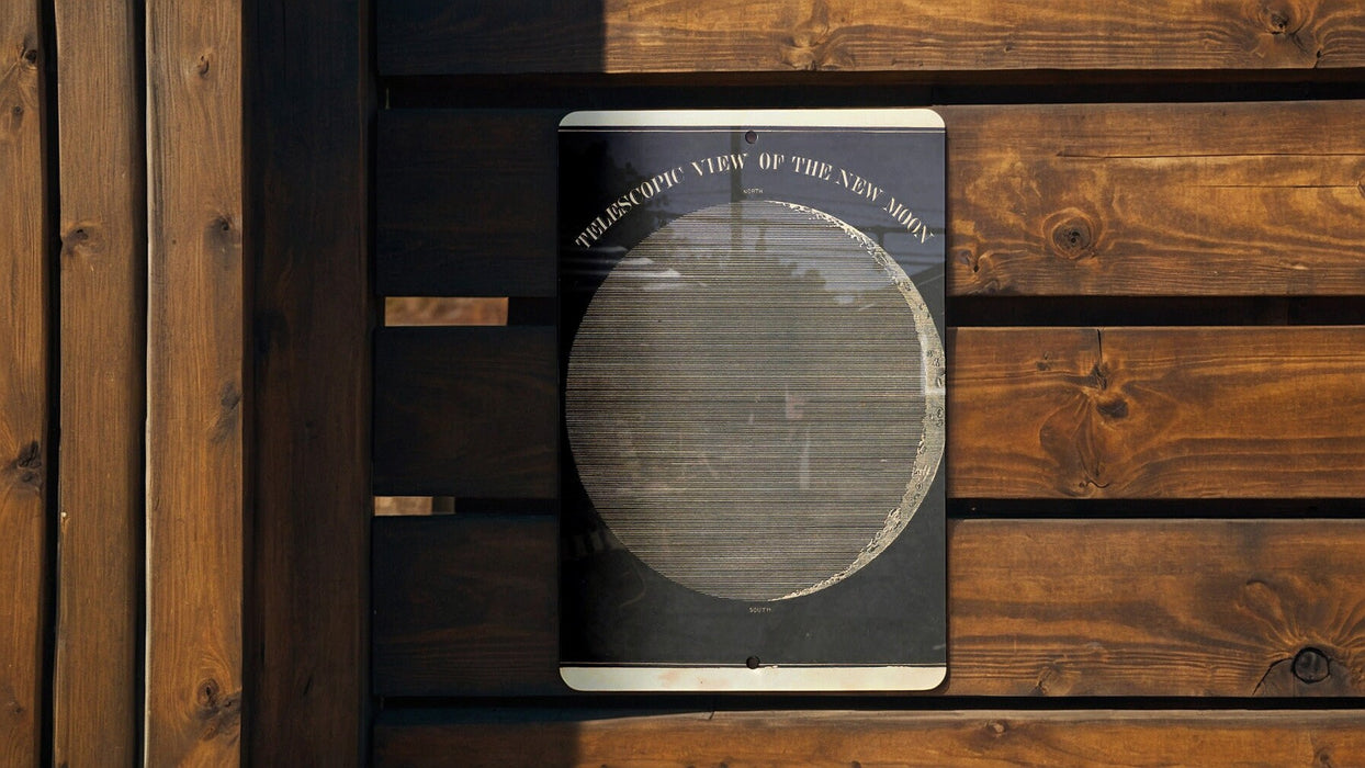 Telescopic Moon View Metal Poster - Vintage Astronomy Art, Celestial Lunar Decor