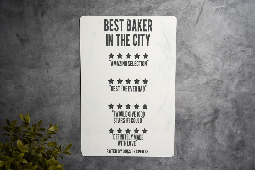 Best Baker in the City Metal Sign, Funny Reviews, Quirky Bakery Decor, Unique Baker Gift, Humorous Kitchen Art