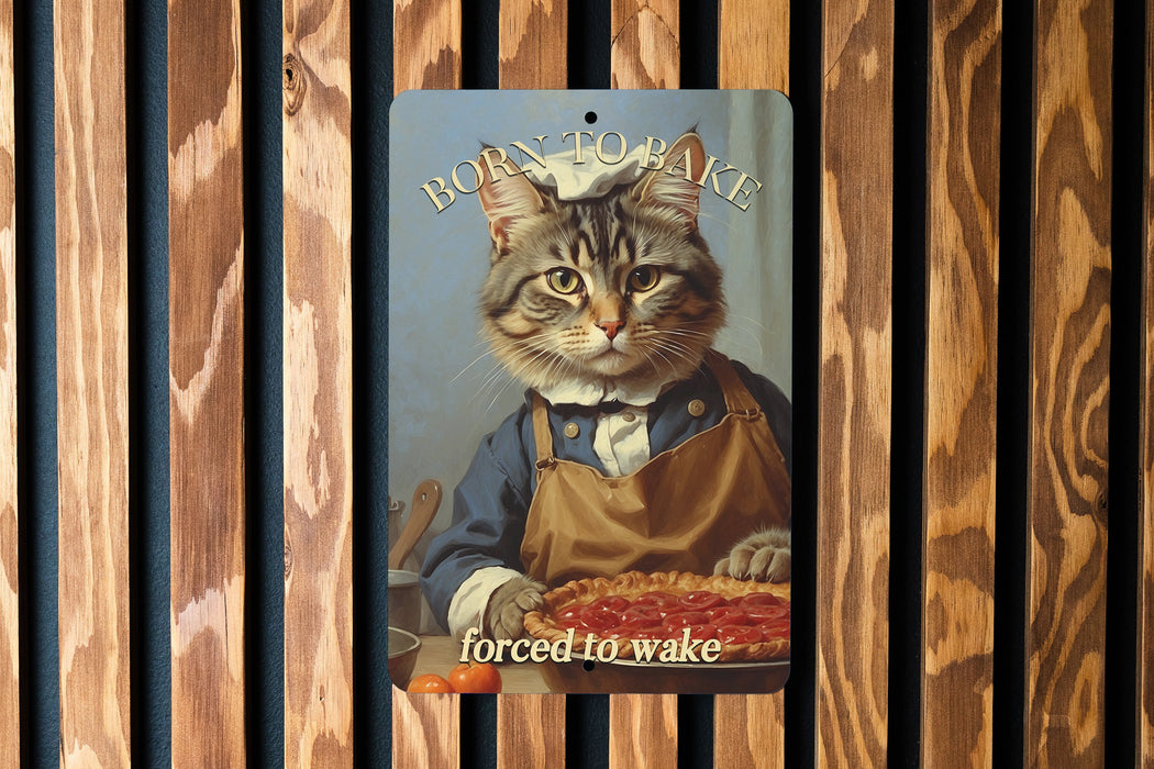 Born to Bake Forced to Wake Metal Sign, Baker Life Humor, Kitchen Decor, Baking Enthusiast Gift, Morning Person Joke