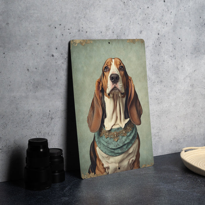 Victorian Portrait of Basset Hound Metal Sign - Vintage Dog Decor, Animal Lover Gift, Classic Pet Art, Unique Home Decor, Hound Tribute