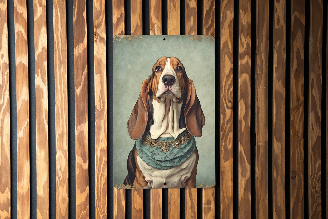 Victorian Portrait of Basset Hound Metal Sign - Vintage Dog Decor, Animal Lover Gift, Classic Pet Art, Unique Home Decor, Hound Tribute