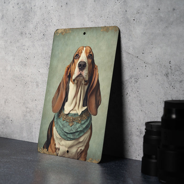 Victorian Portrait of Basset Hound Metal Sign - Vintage Dog Decor, Animal Lover Gift, Classic Pet Art, Unique Home Decor, Hound Tribute