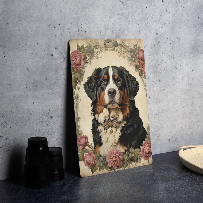 Victorian Portrait of Bernese Mountain Dog Metal Sign - Vintage Pet Decor, Dog Lover Gift, Animal Art, Unique Home Accent, Bernese Tribute