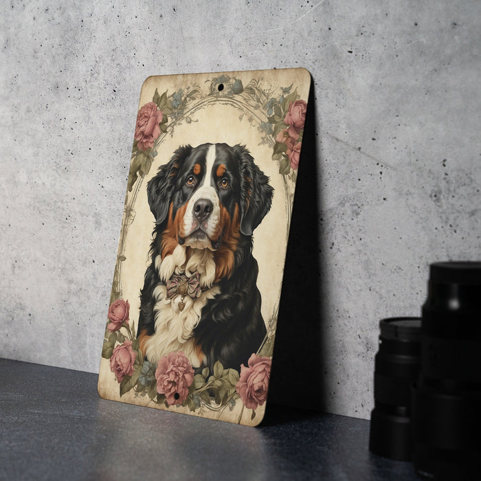 Victorian Portrait of Bernese Mountain Dog Metal Sign - Vintage Pet Decor, Dog Lover Gift, Animal Art, Unique Home Accent, Bernese Tribute