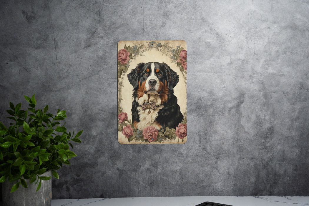Victorian Portrait of Bernese Mountain Dog Metal Sign - Vintage Pet Decor, Dog Lover Gift, Animal Art, Unique Home Accent, Bernese Tribute