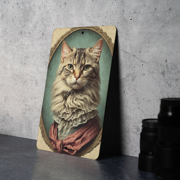 Victorian Portrait of a Cat Metal Sign - Vintage Feline Art, Cat Lover Gift, Classic Decor, Regal Cat Portrait, Aristocat Sign