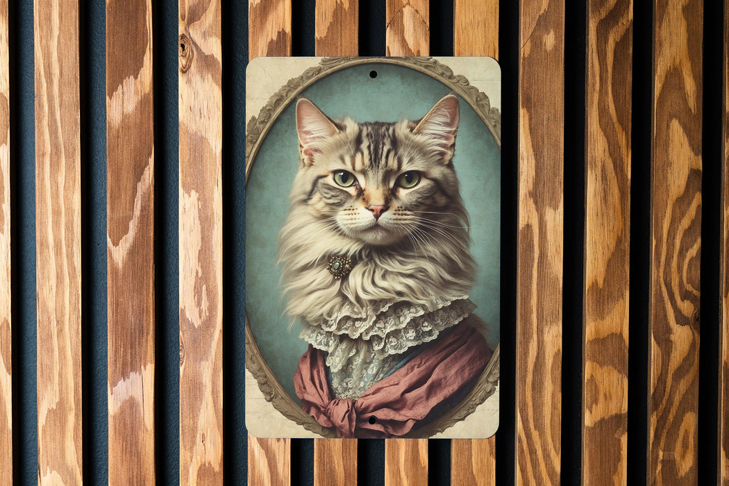 Victorian Portrait of a Cat Metal Sign - Vintage Feline Art, Cat Lover Gift, Classic Decor, Regal Cat Portrait, Aristocat Sign