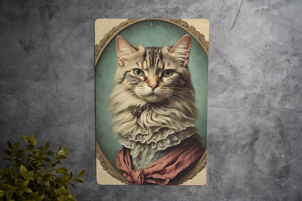 Victorian Portrait of a Cat Metal Sign - Vintage Feline Art, Cat Lover Gift, Classic Decor, Regal Cat Portrait, Aristocat Sign