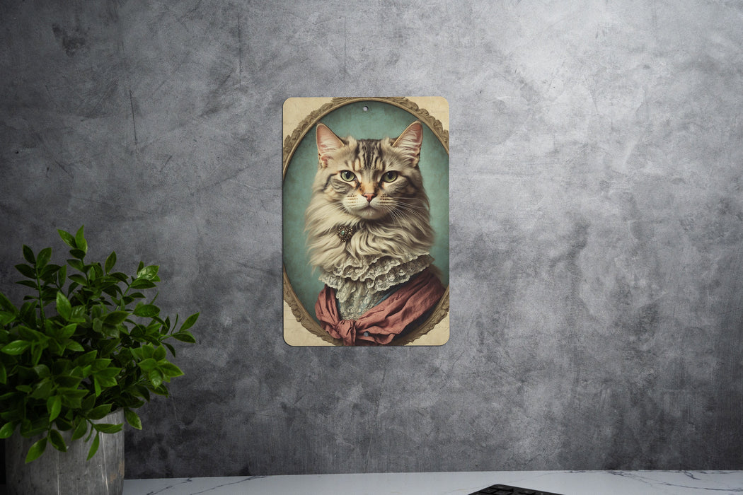 Victorian Portrait of a Cat Metal Sign - Vintage Feline Art, Cat Lover Gift, Classic Decor, Regal Cat Portrait, Aristocat Sign