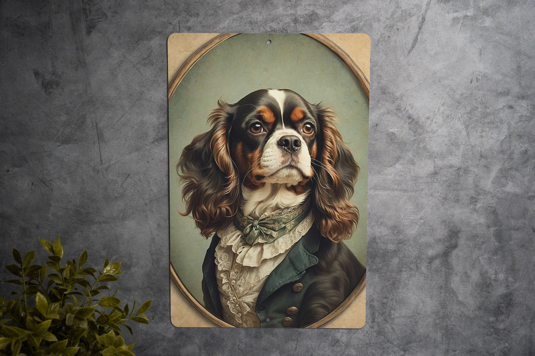Victorian Portrait of a Charles Spaniel Metal Sign - Royal Dog Decor, Spaniel Lover Gift, Vintage Canine Art, Elegant Pet Portrait