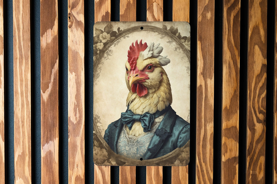 Victorian Portrait of a Chicken Metal Sign - Farmhouse Chic, Poultry Lover Gift, Vintage Bird Art, Rustic Decor, Classic Hen Portrait