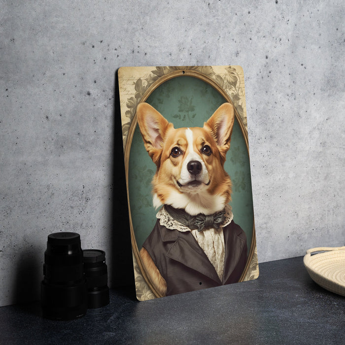 Victorian Portrait of a Corgi Metal Sign - Royal Pet Decor, Corgi Lover Gift, Vintage Dog Art, Regal Canine Portrait, Noble Breed Sign