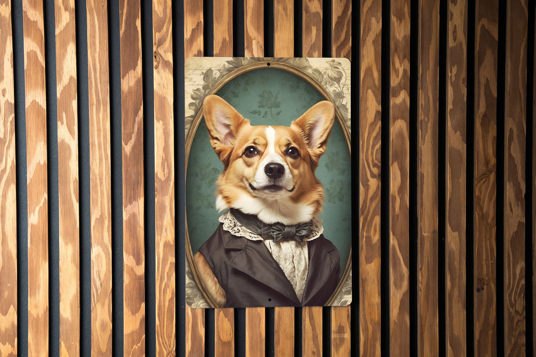 Victorian Portrait of a Corgi Metal Sign - Royal Pet Decor, Corgi Lover Gift, Vintage Dog Art, Regal Canine Portrait, Noble Breed Sign