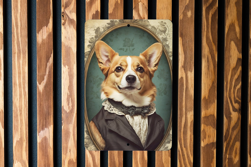 Victorian Portrait of a Corgi Metal Sign - Royal Pet Decor, Corgi Lover Gift, Vintage Dog Art, Regal Canine Portrait, Noble Breed Sign