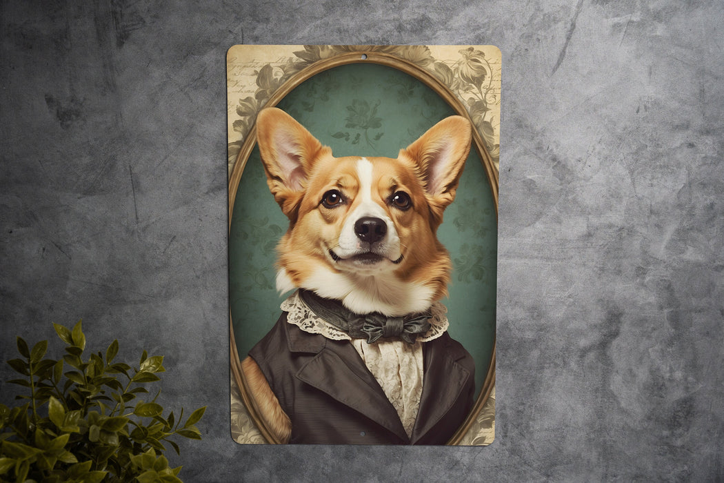 Victorian Portrait of a Corgi Metal Sign - Royal Pet Decor, Corgi Lover Gift, Vintage Dog Art, Regal Canine Portrait, Noble Breed Sign