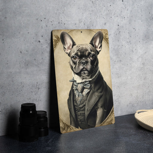 Victorian Portrait of a French Bulldog Metal Sign - Vintage Frenchie Art, Bulldog Lover Gift, Classic Decor, Pet Portrait, Chic Home Accent