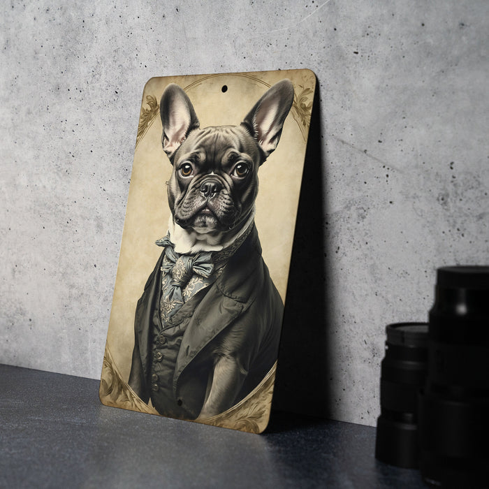 Victorian Portrait of a French Bulldog Metal Sign - Vintage Frenchie Art, Bulldog Lover Gift, Classic Decor, Pet Portrait, Chic Home Accent
