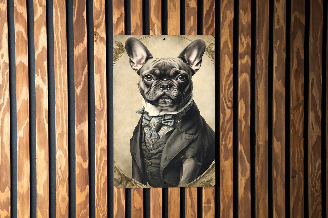 Victorian Portrait of a French Bulldog Metal Sign - Vintage Frenchie Art, Bulldog Lover Gift, Classic Decor, Pet Portrait, Chic Home Accent
