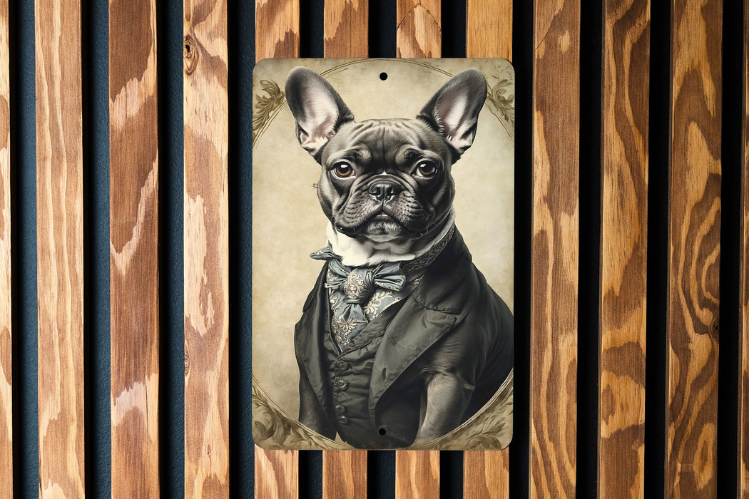Victorian Portrait of a French Bulldog Metal Sign - Vintage Frenchie Art, Bulldog Lover Gift, Classic Decor, Pet Portrait, Chic Home Accent
