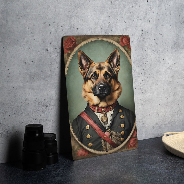 Victorian Portrait of a German Shepherd Metal Sign - Noble Dog Art, Shepherd Lover Gift, Classic Decor, Elegant Pet Portrait