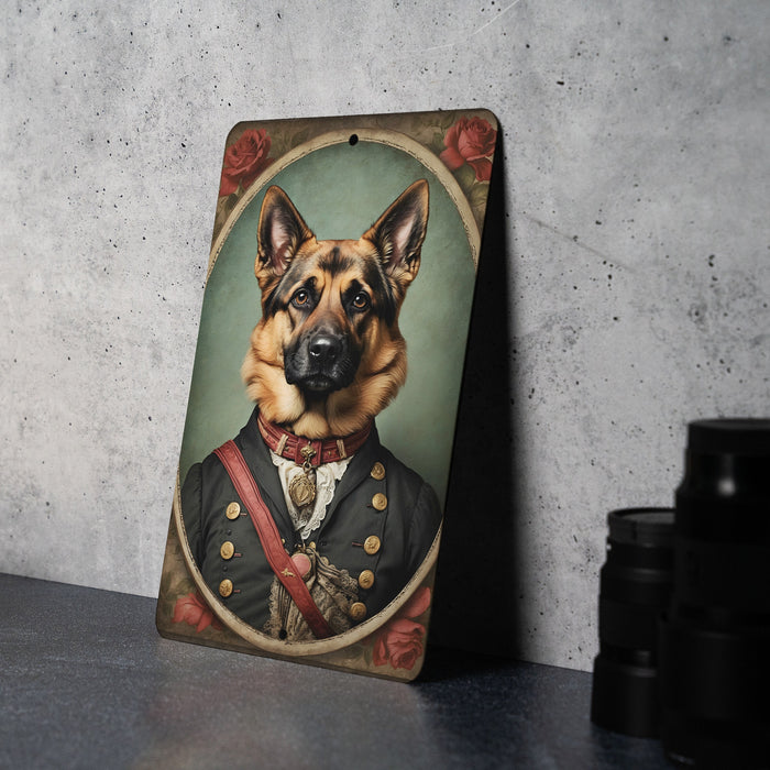 Victorian Portrait of a German Shepherd Metal Sign - Noble Dog Art, Shepherd Lover Gift, Classic Decor, Elegant Pet Portrait