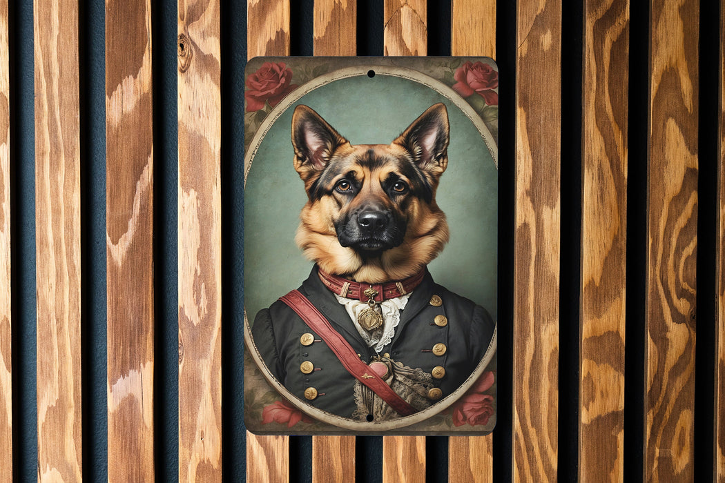 Victorian Portrait of a German Shepherd Metal Sign - Noble Dog Art, Shepherd Lover Gift, Classic Decor, Elegant Pet Portrait