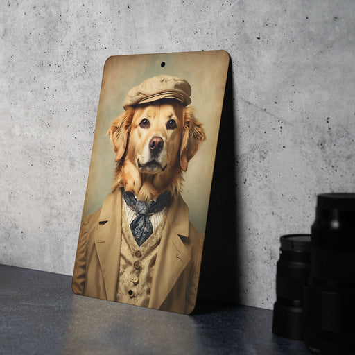 Victorian Portrait of a Golden Retriever Metal Sign - Regal Dog Art, Retriever Lover Gift, Vintage Decor, Warm Pet Portrait, Home Accent