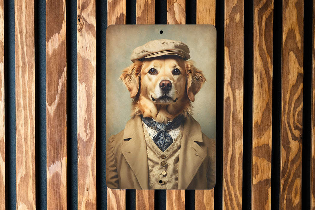 Victorian Portrait of a Golden Retriever Metal Sign - Regal Dog Art, Retriever Lover Gift, Vintage Decor, Warm Pet Portrait, Home Accent
