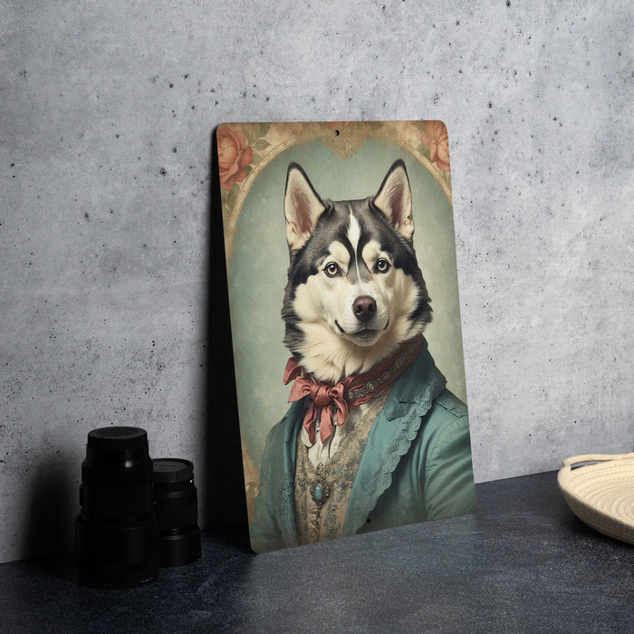 Victorian Portrait of a Husky Metal Sign - Arctic Dog Art, Husky Lover Gift, Vintage Decor, Mystical Pet Portrait, Winter Theme Home Accent