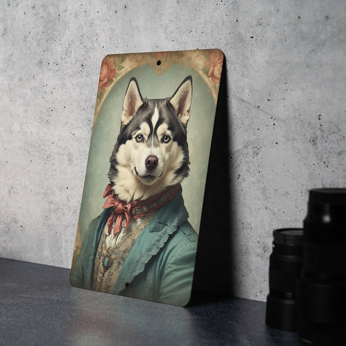 Victorian Portrait of a Husky Metal Sign - Arctic Dog Art, Husky Lover Gift, Vintage Decor, Mystical Pet Portrait, Winter Theme Home Accent