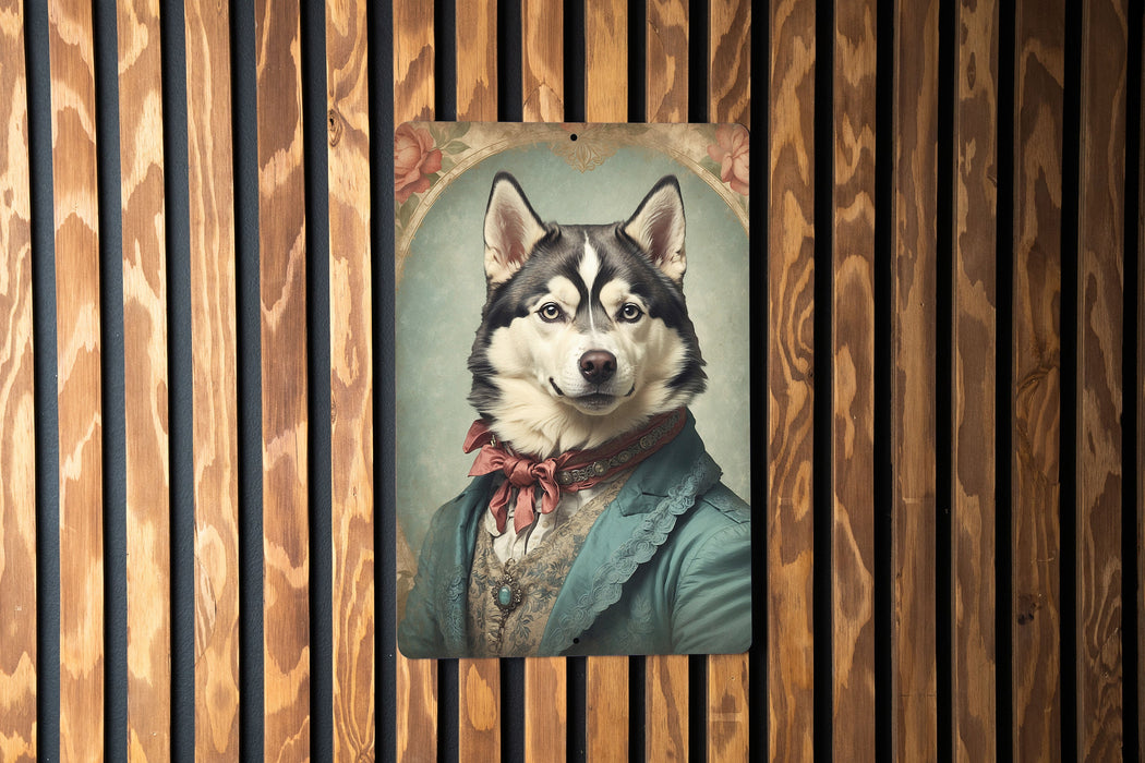 Victorian Portrait of a Husky Metal Sign - Arctic Dog Art, Husky Lover Gift, Vintage Decor, Mystical Pet Portrait, Winter Theme Home Accent