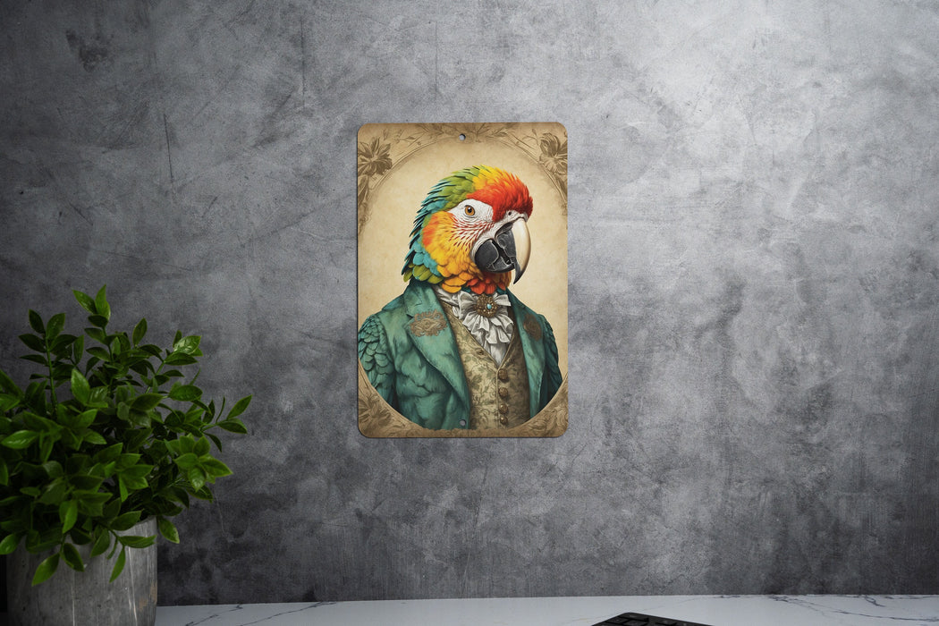 Victorian Portrait of a Parrot Metal Sign, Exotic Bird Art, Vintage Decor, Bird Lover Gift, Tropical Wall Art, Colorful Home Accessory