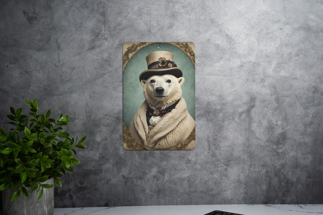 Victorian Portrait of a Polar Bear Metal Sign, Arctic Animal Art, Vintage Home Decor, Polar Bear Lover Gift, Elegant Wall Art