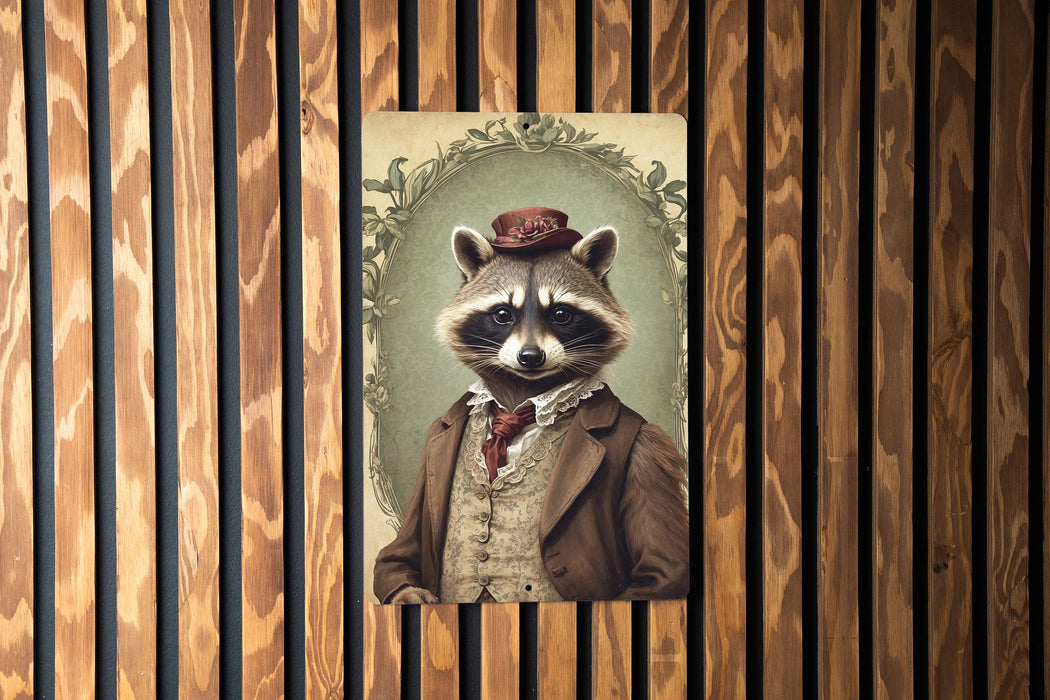 Victorian Portrait of a Raccoon Metal Sign, Antique Animal Art, Unique Home Decor, Vintage Wall Art, Raccoon Lover Gift