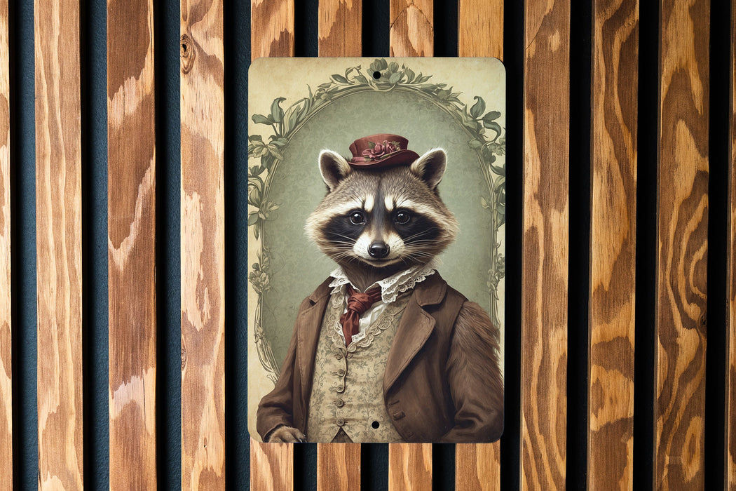 Victorian Portrait of a Raccoon Metal Sign, Antique Animal Art, Unique Home Decor, Vintage Wall Art, Raccoon Lover Gift