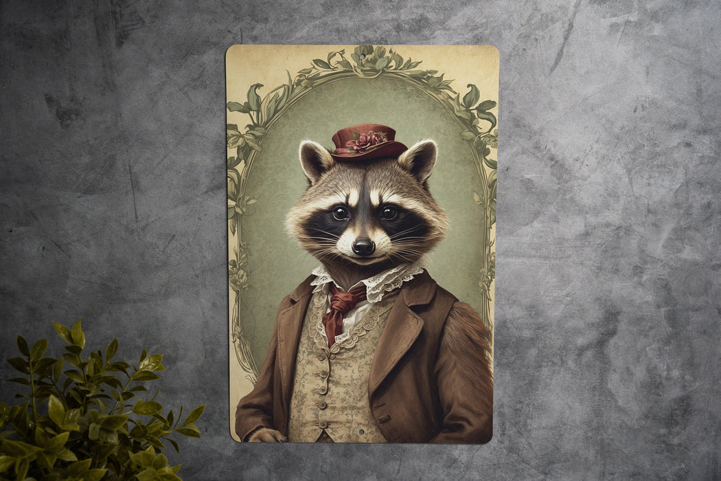 Victorian Portrait of a Raccoon Metal Sign, Antique Animal Art, Unique Home Decor, Vintage Wall Art, Raccoon Lover Gift