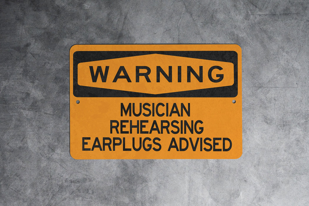 Warning Musician Rehearsing Earplugs Advised Metal Sign, Rehearsal Room Decor, Music Practice Alert, Sound Level Warning