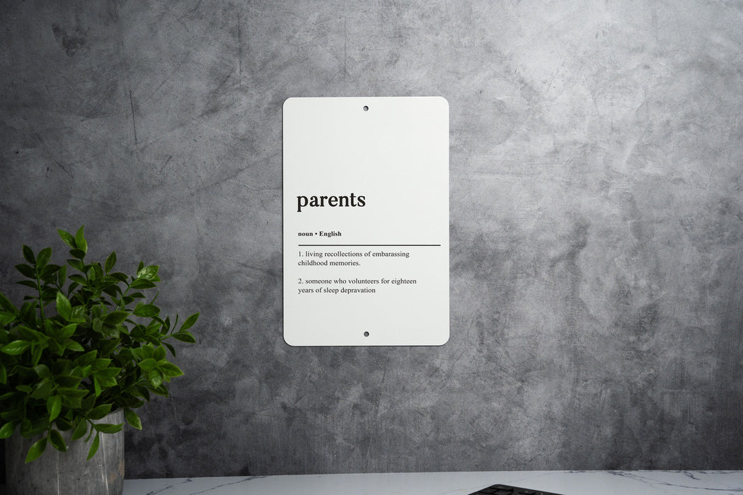 Parents Definition Metal Sign, Family Guidance Decor, Parental Love Art, Guardian Appreciation, Household Leadership