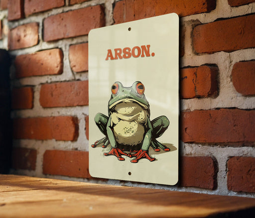 Arson Frog Metal Poster - Frog Humor, Unique Art, Quirky Decor, Nature Inspired, Wall Art