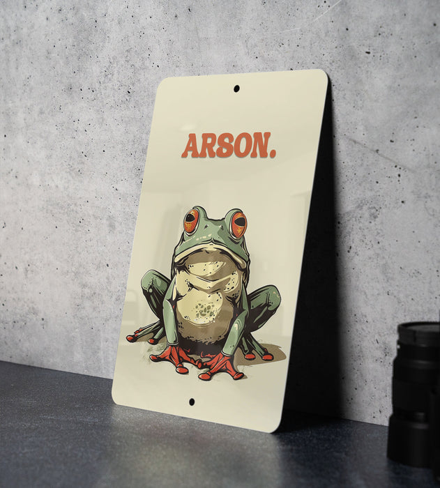 Arson Frog Metal Poster - Frog Humor, Unique Art, Quirky Decor, Nature Inspired, Wall Art
