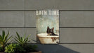 Bath Time Cat Metal Poster - Cat Art, Relaxing Bath, Home Decor, Cute Animal, Bathroom Sign